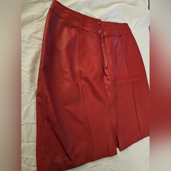 Vintage leather skirt red size 10 - Picture 6 of 13